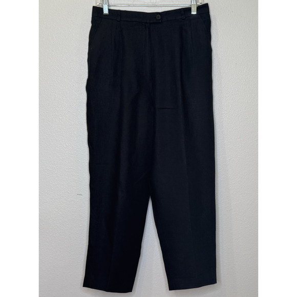 Talbots Irish Linen Dress Crop Pants Womens Size 12 Black Pleated Straight Leg - Picture 1 of 10